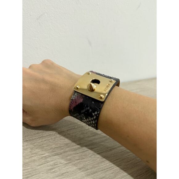 Fendi Wide Black/Gold Snakeskin Cuff Bracelet with Gold Clasp M - Picture 2 of 5